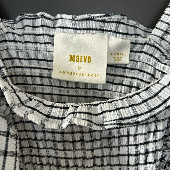 Maeve Crinkle Gingham Smocked Top Black and White Ruffled Blouse Size XS - Picture 6 of 8